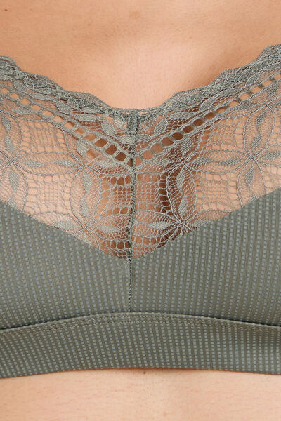 GAELLE BRASSIERE SANS ARMATURE DENTELLE ET MICROFI KAKI