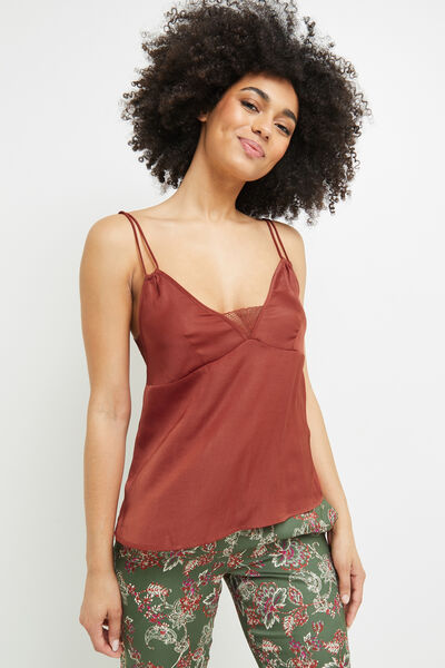 TOP BRETELLES SATIN ROUGE