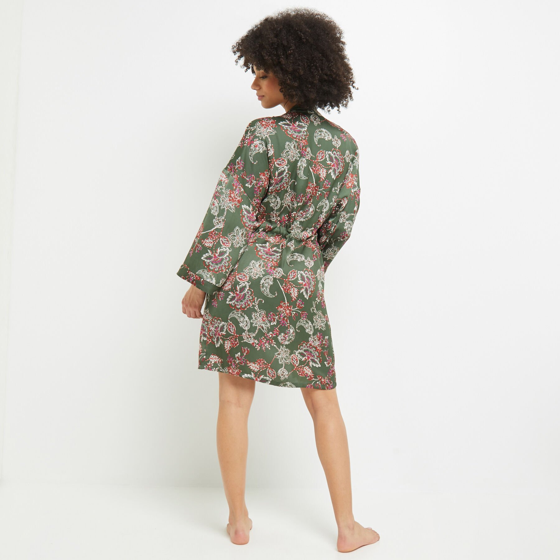 KIMONO SATIN MULTICO VERT RougeGorge