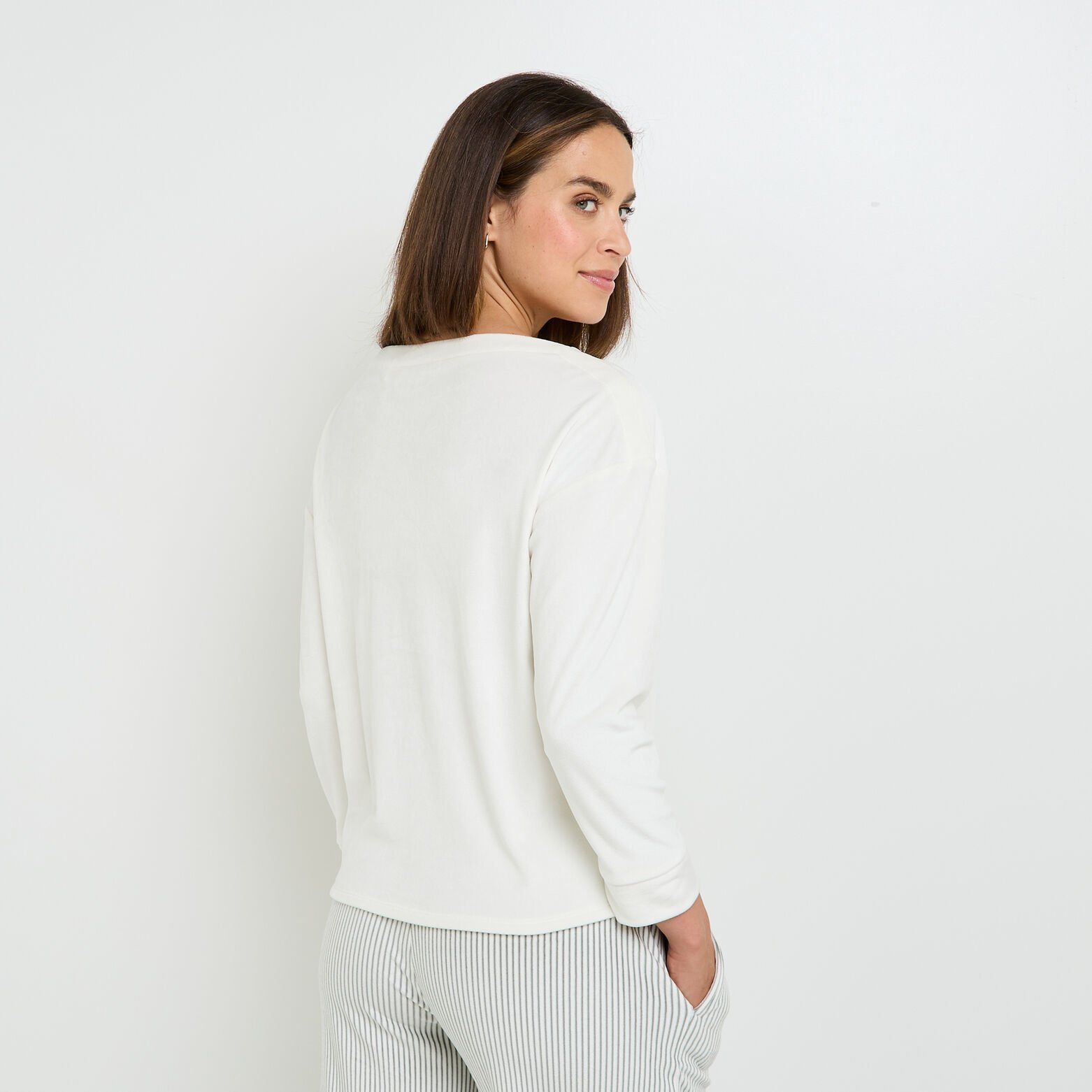 FLUFFY TEE-SHIRT MANCHES LONGUES ECRU