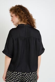 HALLY Chemise manches courtes satin NOIR