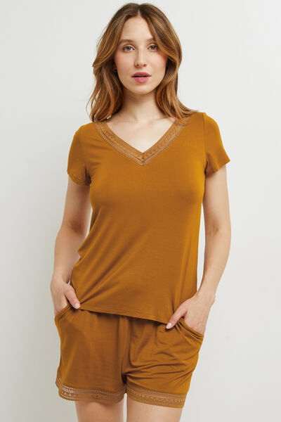 T-SHIRT MANCHES COURTES VISCOSE OCRE