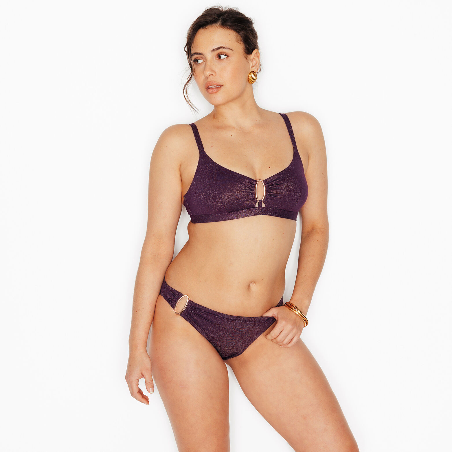 NESS Maillot de bain culotte midi PRUNE