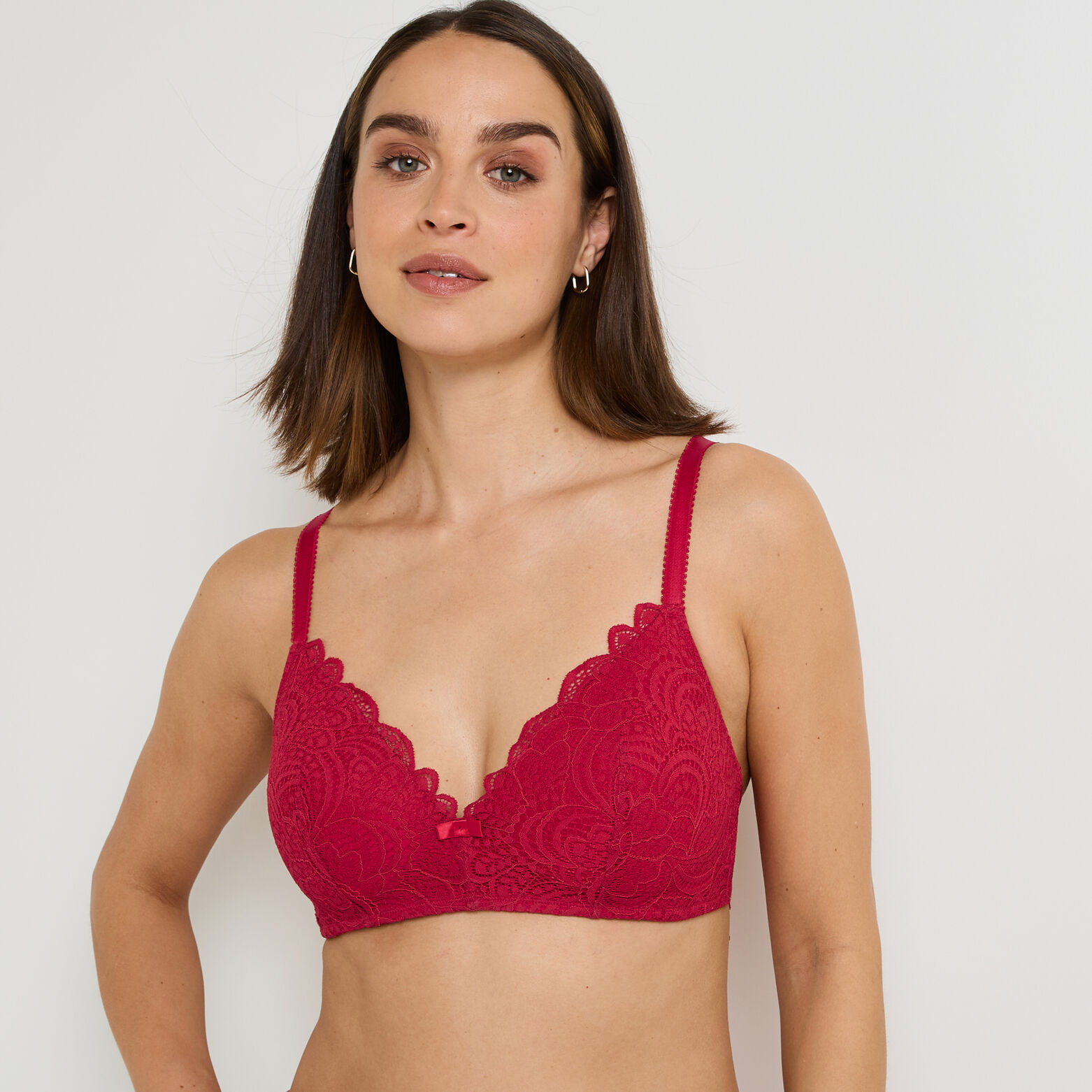 DENTELLE SOUTIEN-GORGE SANS ARMATURES AMPLIFORME   ROUGE