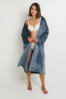 FEMMA PEIGNOIR LONG  BLEU