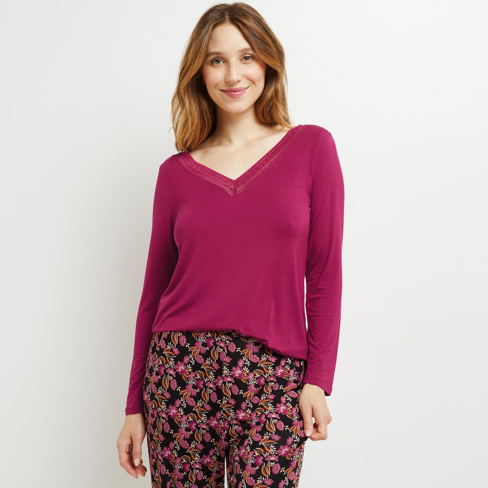 CAMILLE T-SHIRT MANCHES LONGUES VISCOSE PRUNE