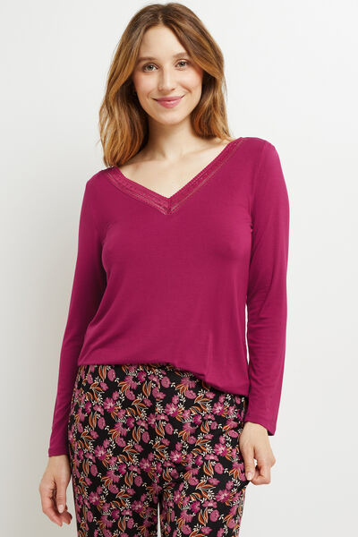 T-SHIRT MANCHES LONGUES VISCOSE PRUNE