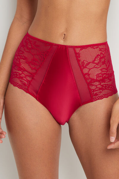 CULOTTE TAILLE HAUTE DENTELLE ROUGE