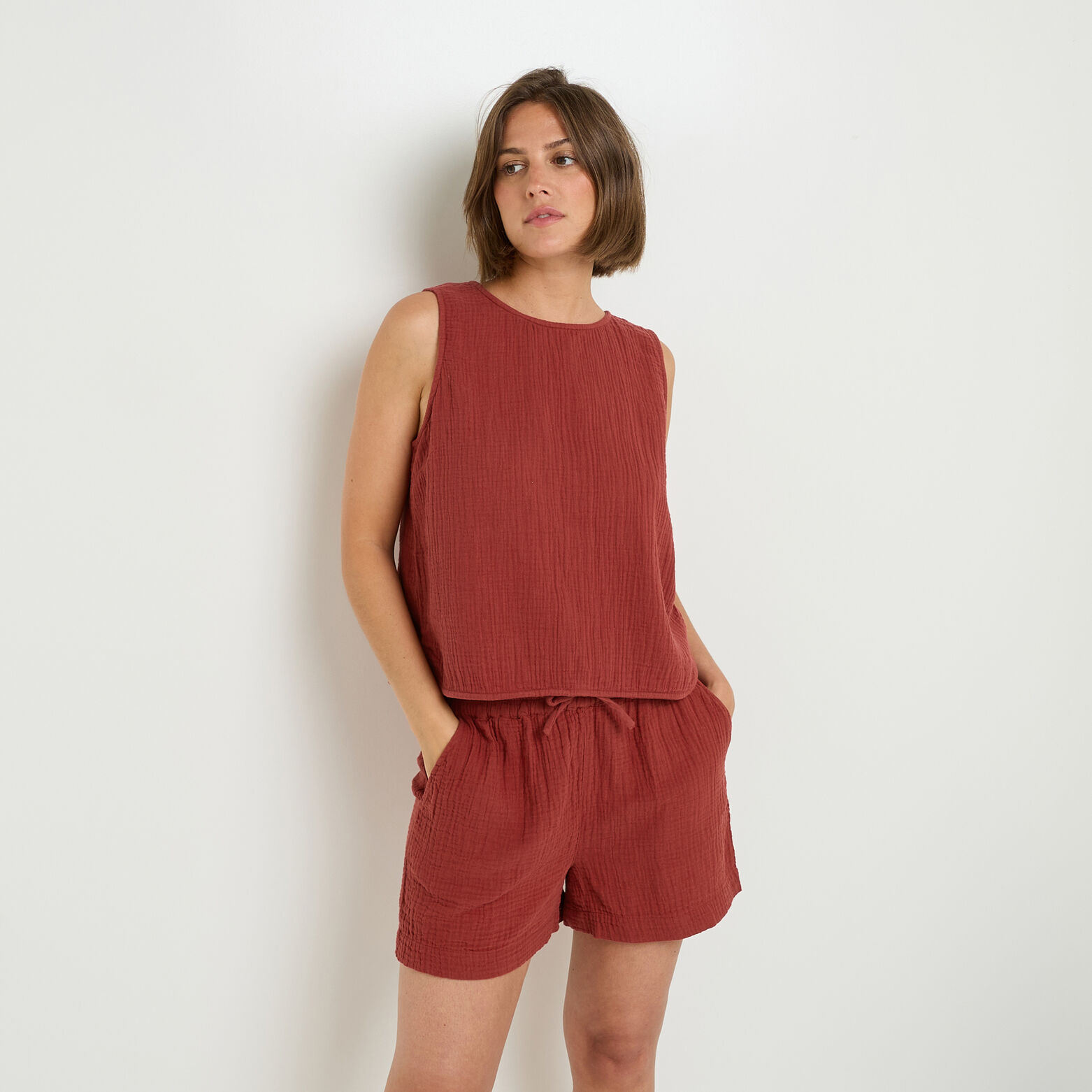 GOJI Top gaze de coton BORDEAUX