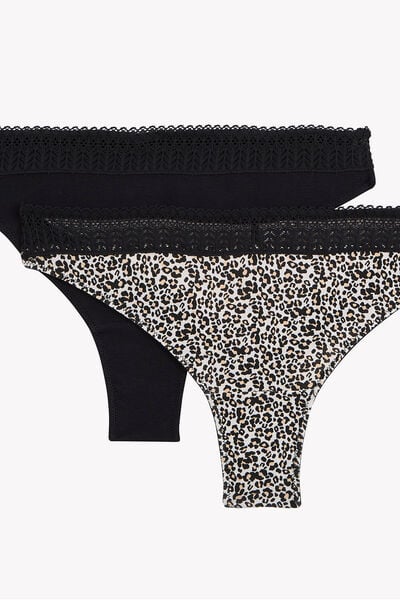 LOT DE 2 TANGAS COTON MULTICO NOIR