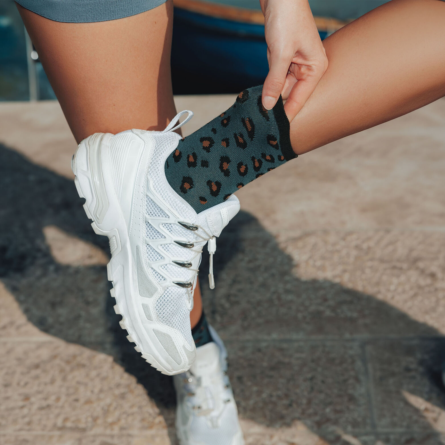 CIBOULETTE PAIRE DE CHAUSSETTES LEOPARD MULTICO BLEU