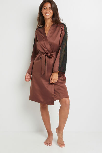 DESHABILLE SATIN NOIR/GRENAT