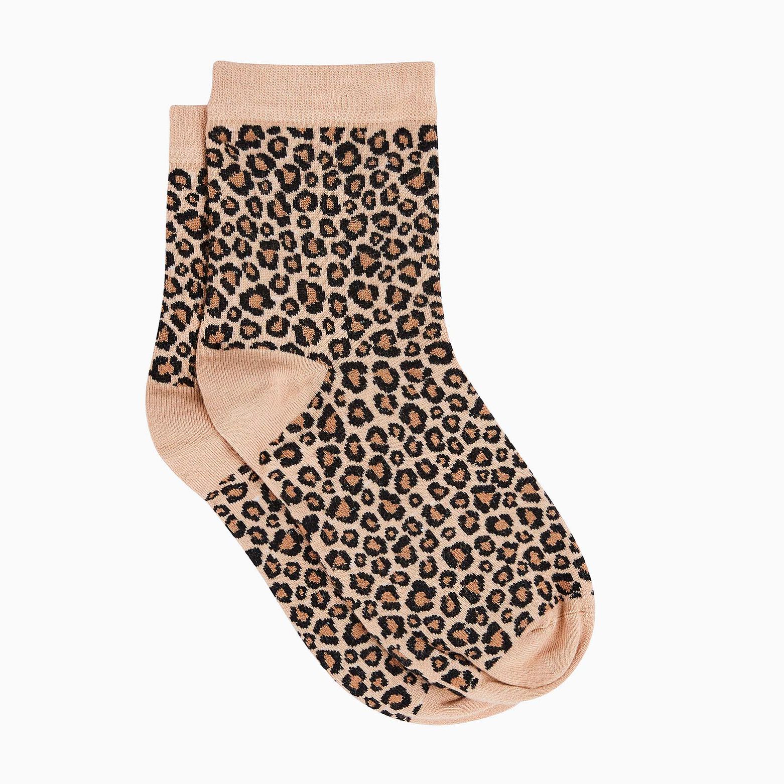 CARAMEL PAIRE DE CHAUSSETTES LEOPARD MULTICO MARRON