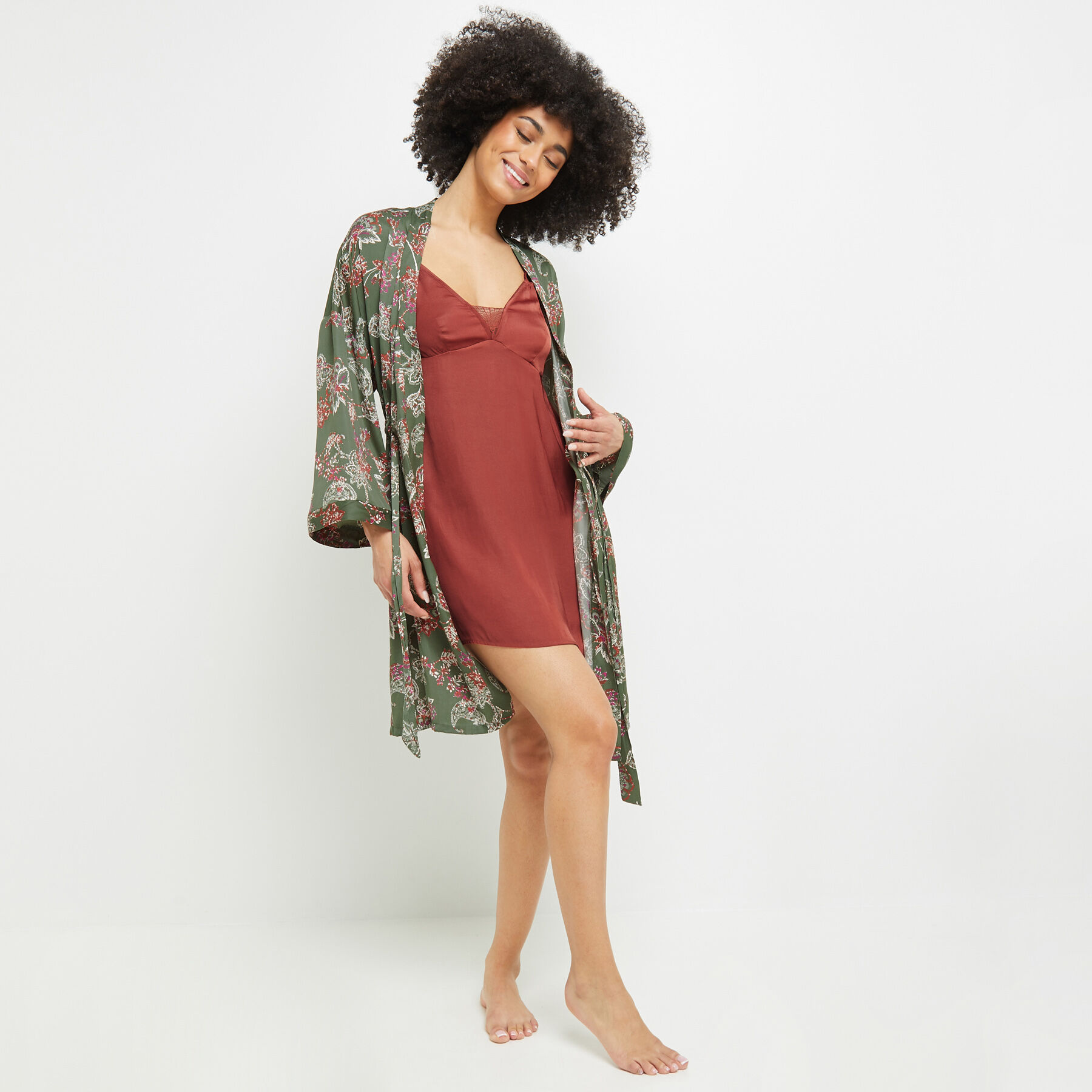 KIMONO SATIN MULTICO VERT