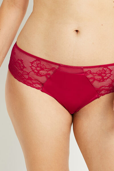 TRINITY SHORTY STRING DENTELLE ROUGE