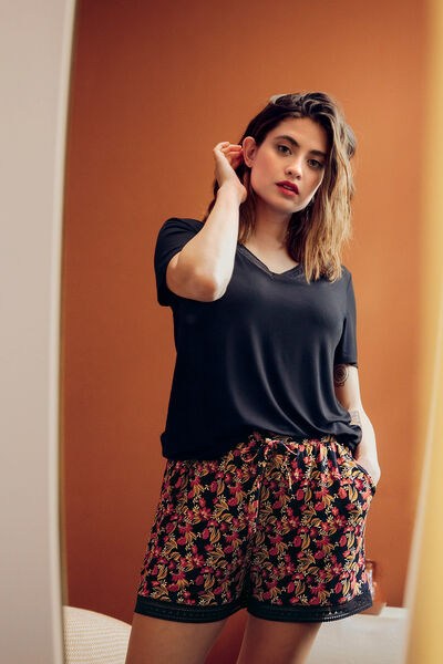 CAMILLE SHORT VISCOSE MULTICO NOIR