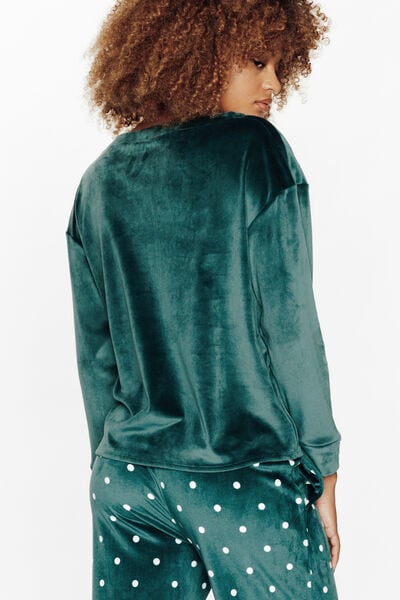 TEE-SHIRT MANCHES LONGUES VELOURS VERT FONCE