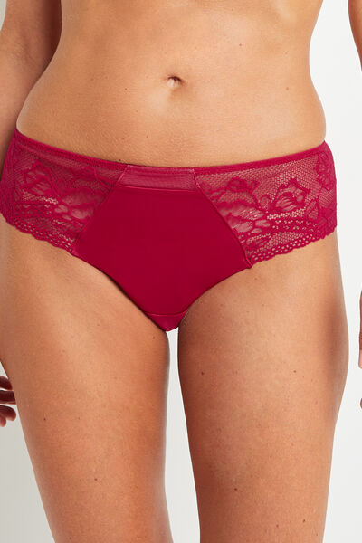 TRINITY SHORTY STRING DENTELLE ROUGE