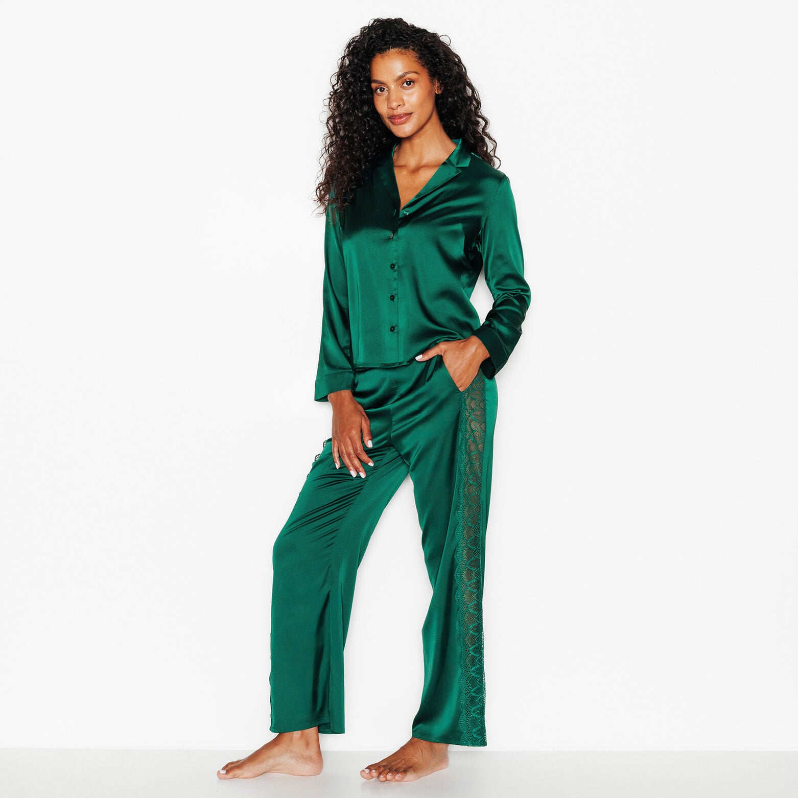 INOUIE PANTALON DENTELLE VERT
