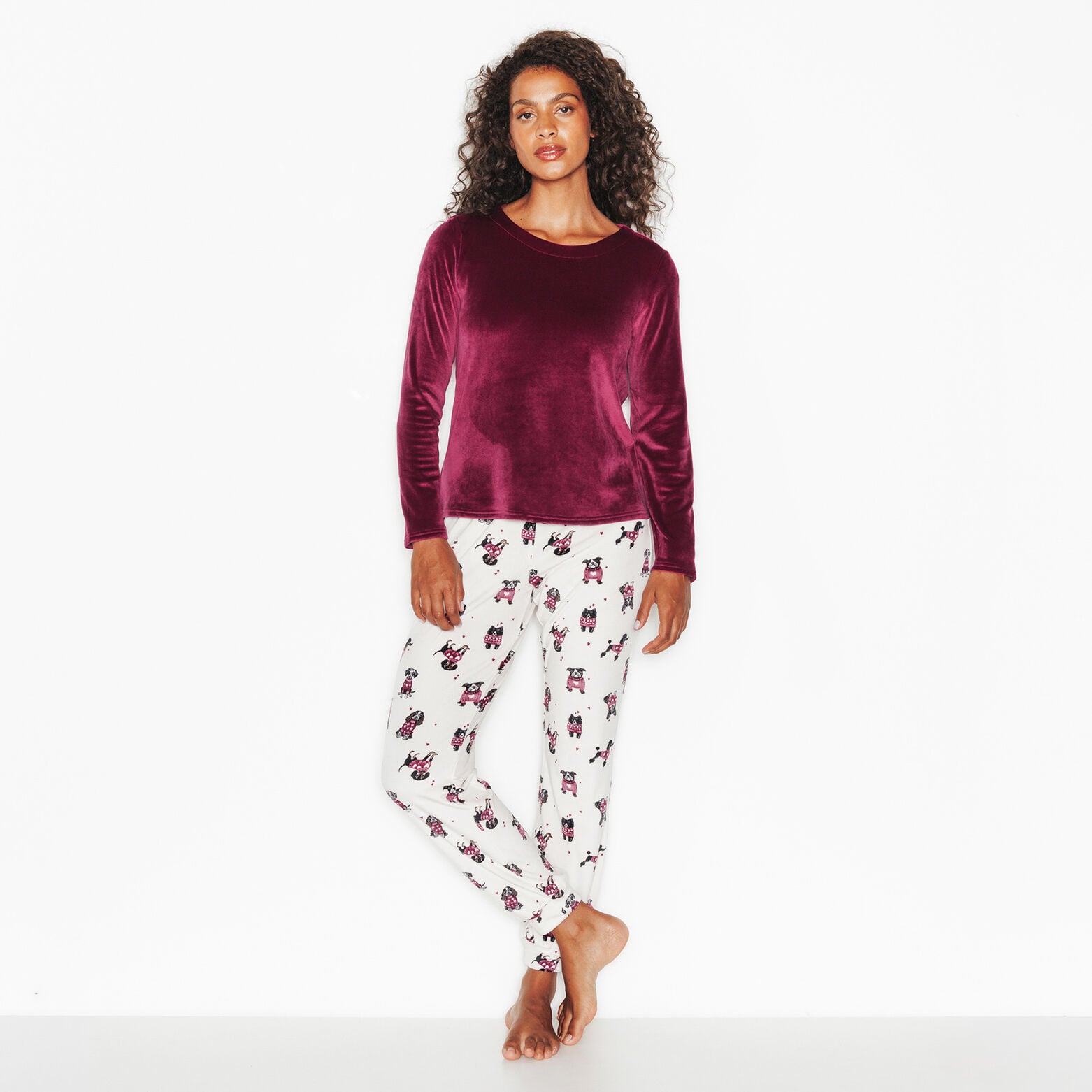 HOANI PYJAMA 2 PIECES VELOURS BORDEAUX