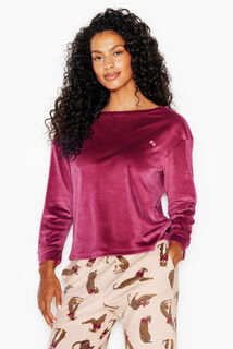 FLUFFY TEE-SHIRT MANCHES LONGUES VELOURS BORDEAUX