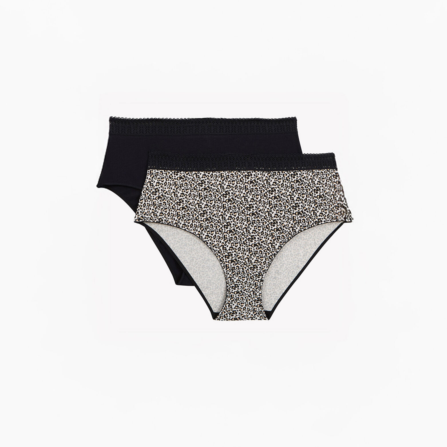 INFINITY LOT DE 2 CULOTTES HAUTES COTON MULTICO NOIR