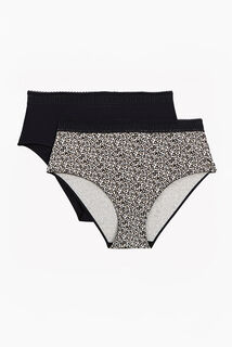 INFINITY LOT DE 2 CULOTTES HAUTES COTON MULTICO NOIR