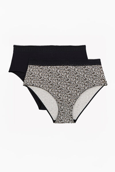 LOT DE 2 CULOTTES HAUTES COTON MULTICO NOIR