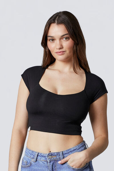 ILANA CROP TOP MANCHES COURTES NOIR NOIR