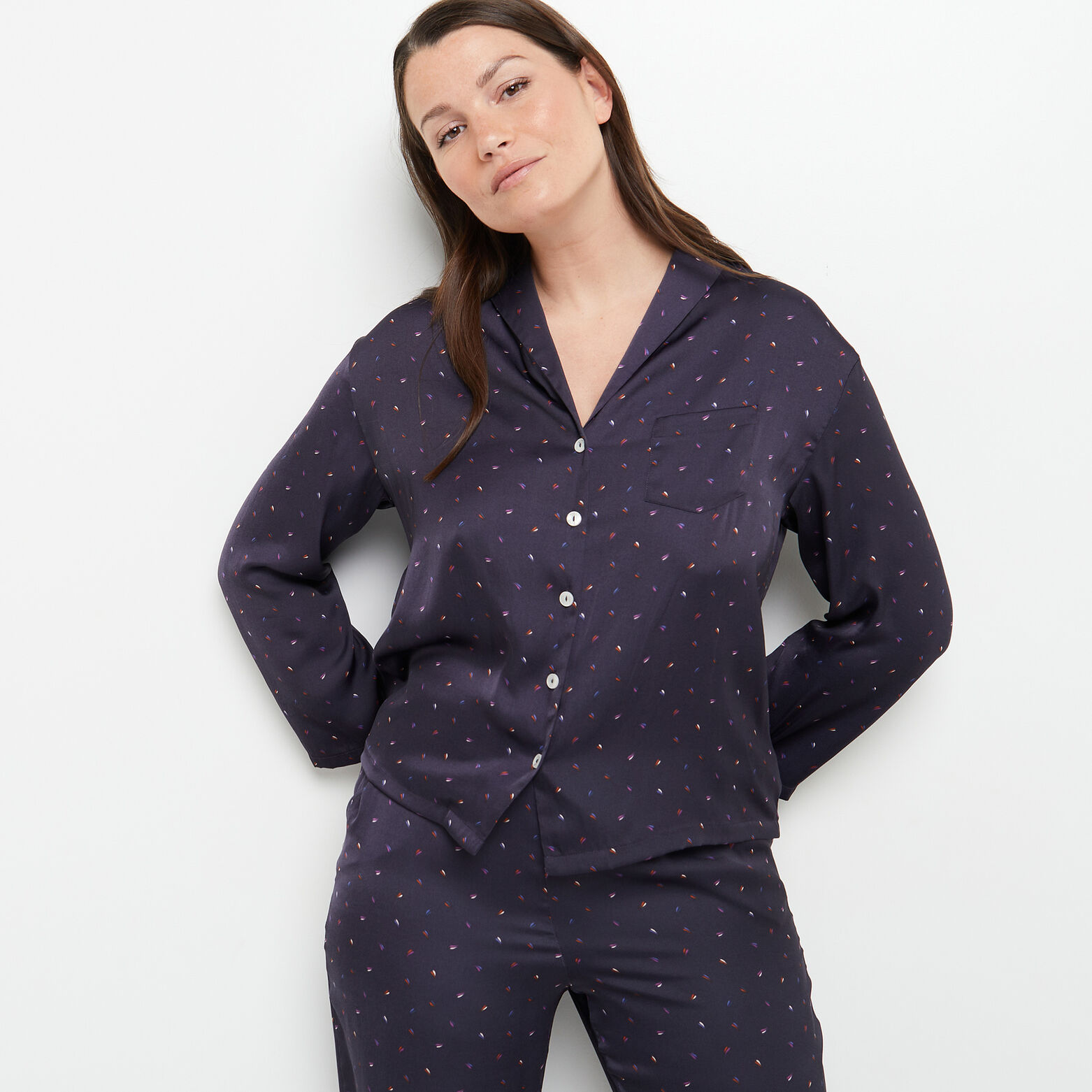 CLOTHILDE VESTE PYJAMA SATIN MULTICO BLEU