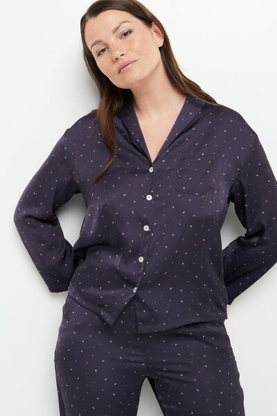 CLOTHILDE VESTE PYJAMA SATIN MULTICO BLEU