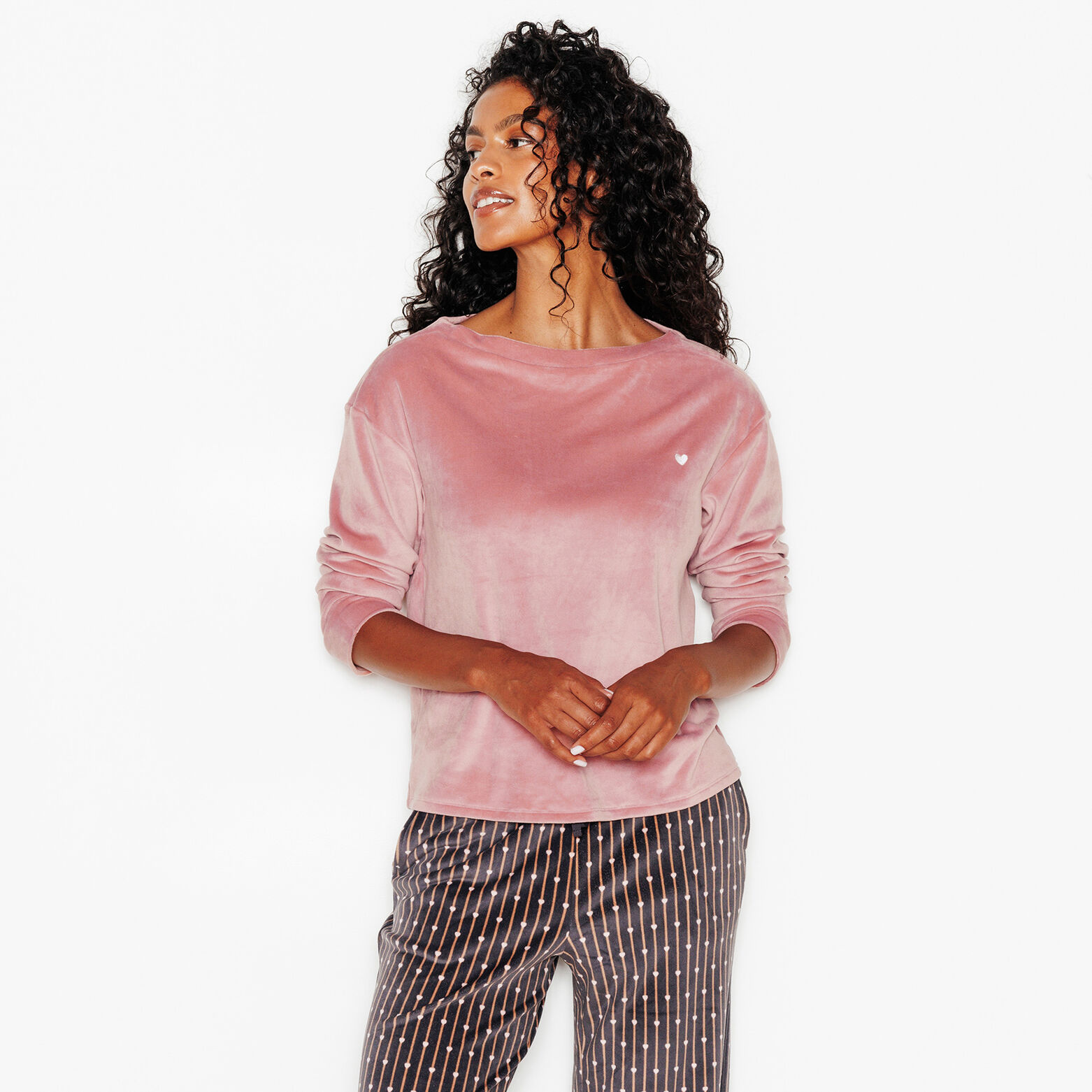 FLUFFY TEE-SHIRT MANCHES LONGUES VELOURS ROSE