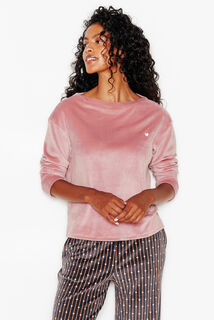 FLUFFY TEE-SHIRT MANCHES LONGUES VELOURS ROSE