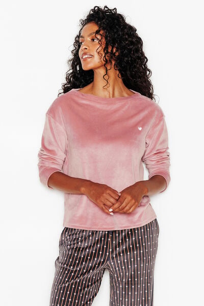 FLUFFY TEE-SHIRT MANCHES LONGUES VELOURS ROSE