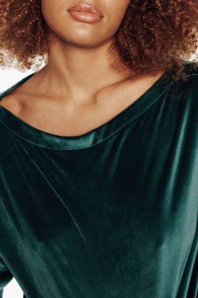 TEE-SHIRT MANCHES LONGUES VELOURS VERT FONCE