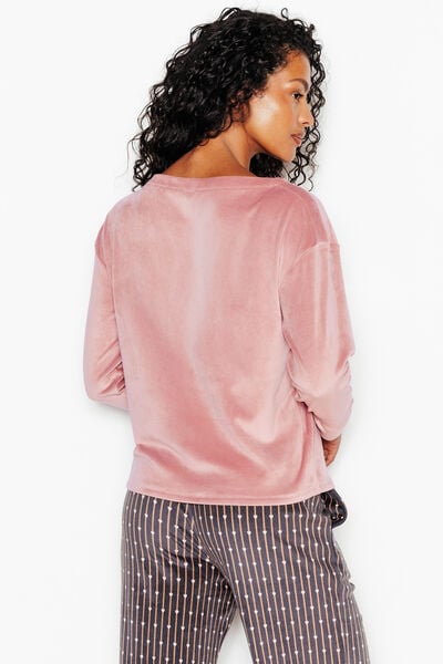 FLUFFY TEE-SHIRT MANCHES LONGUES VELOURS ROSE
