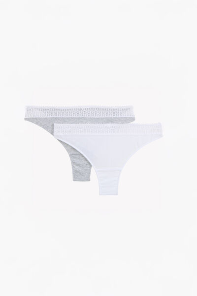 LOT DE 2 TANGAS COTON MULTICO BLANC