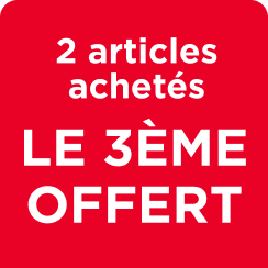 2 articles achetés, le 3ème offert !