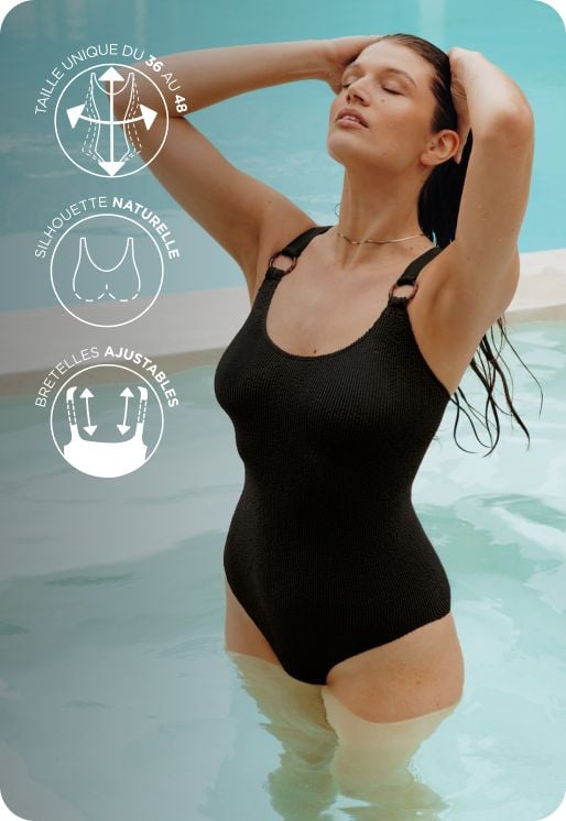 Maillot de bain 1 pièce rouge taille unique, silhouette naturelle et bretelles ajustables.