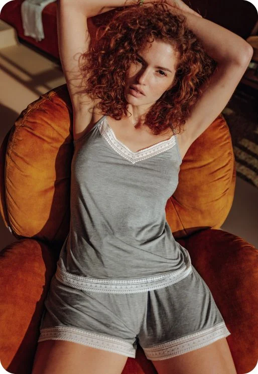 Ensemble top et short de nuit gris