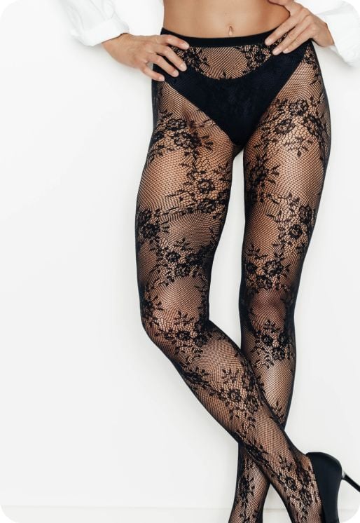 Collant semi-opaque effet résille à motif floral