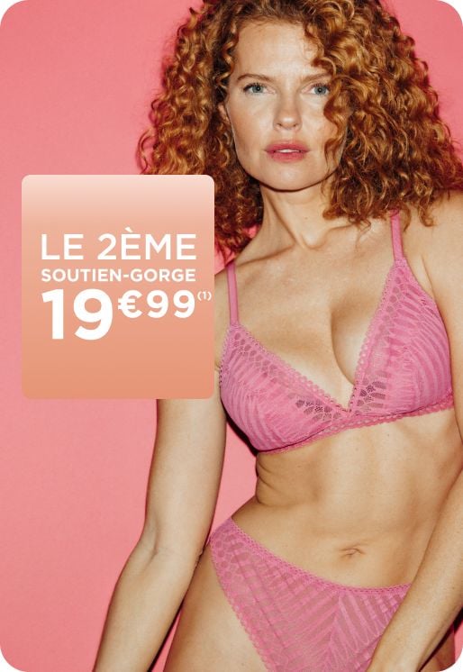 Soutien-gorge rose en dentelle fine à motif léger graphique. Le 2ème soutien-gorge à 19€99.